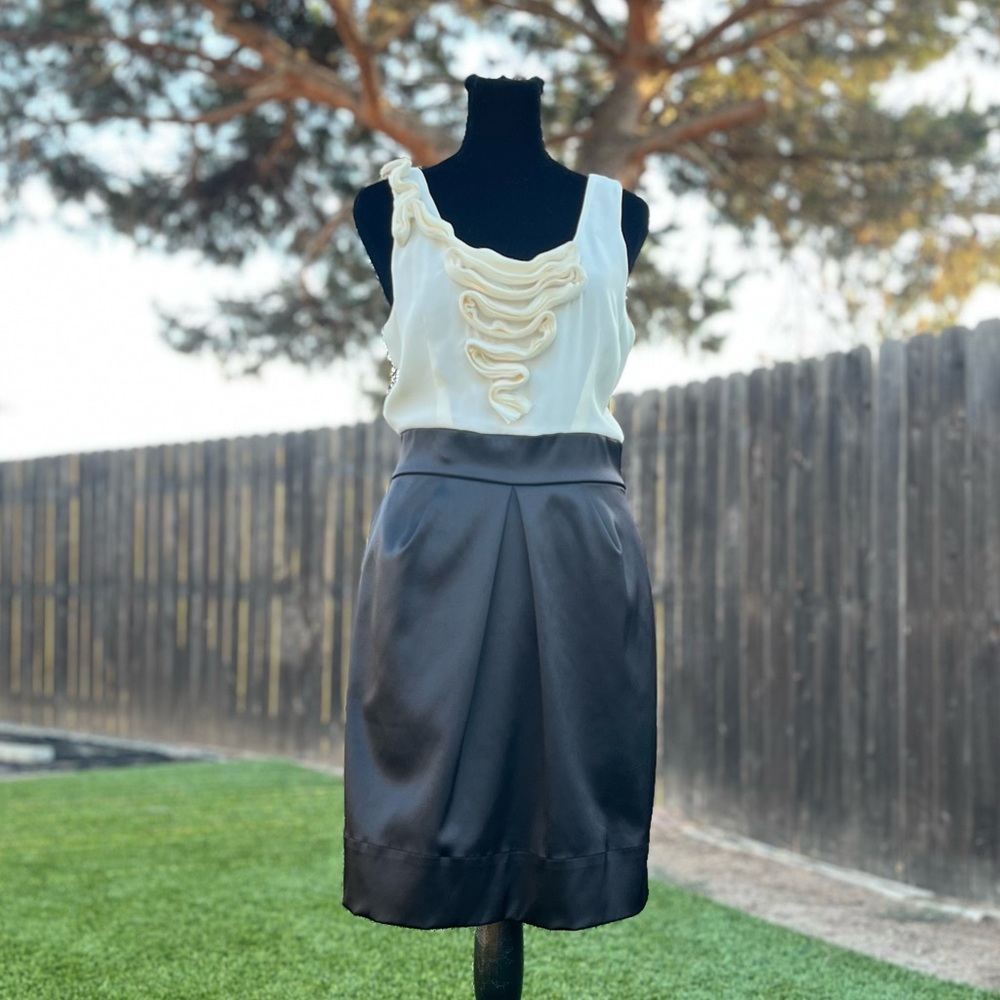 Max and Cleo Ruffle Dress Black White Eggshell